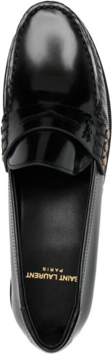 Saint Laurent Zwarte Leren Penny-Slot Loafers Black Dames