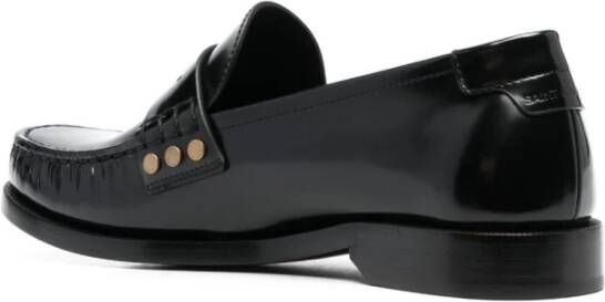 Saint Laurent Zwarte Leren Penny-Slot Loafers Black Dames