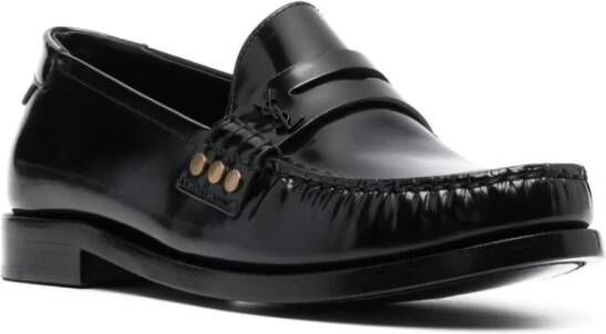 Saint Laurent Zwarte Leren Penny-Slot Loafers Black Dames