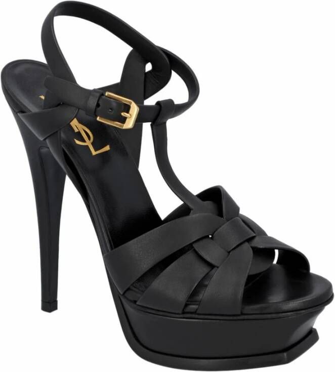 Saint Laurent Zwarte leren platform sandalen