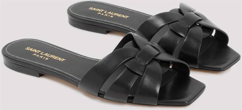 Saint Laurent Zwarte Leren Platte Sandalen