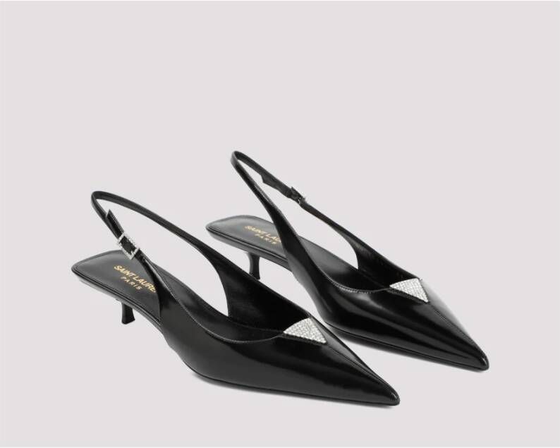 Saint Laurent Zwarte Leren Puntige Neus Kristal Pump Black Dames