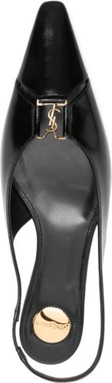 Saint Laurent Zwarte Leren Slingback Platte Schoenen