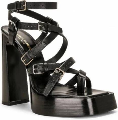 Saint Laurent Zwarte Leren Strappy Plateau Sandalen