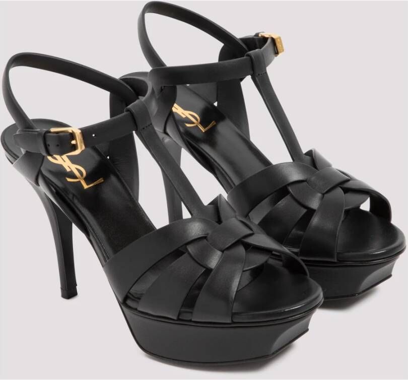 Saint Laurent Zwarte Leren Strappy Sandalen