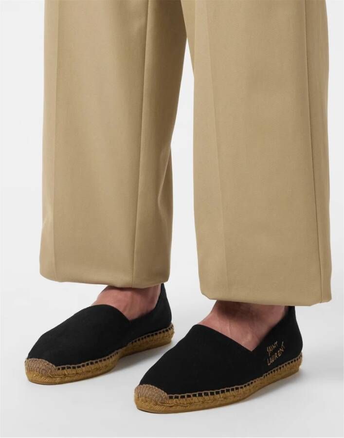 Saint Laurent Zwarte Logo Espadrilles Canvas Rubberen Zool
