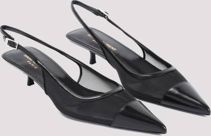 Saint Laurent Zwarte Mesh Puntige Neus Pumps Black Dames