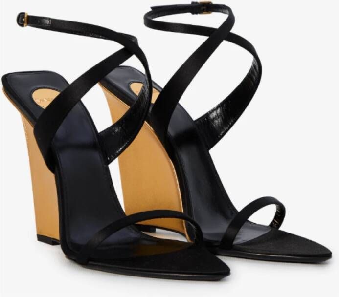 Saint Laurent Zwarte sandalen met hoge sleehak en enkelband