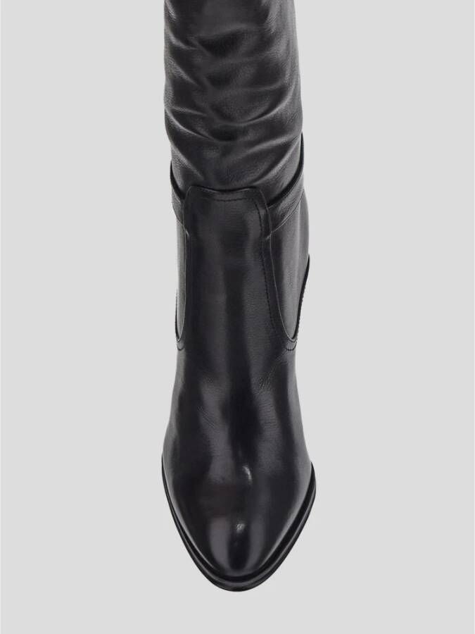Saint Laurent Zwarte Stiletto Laarzen van Korrelig Leer Black Dames