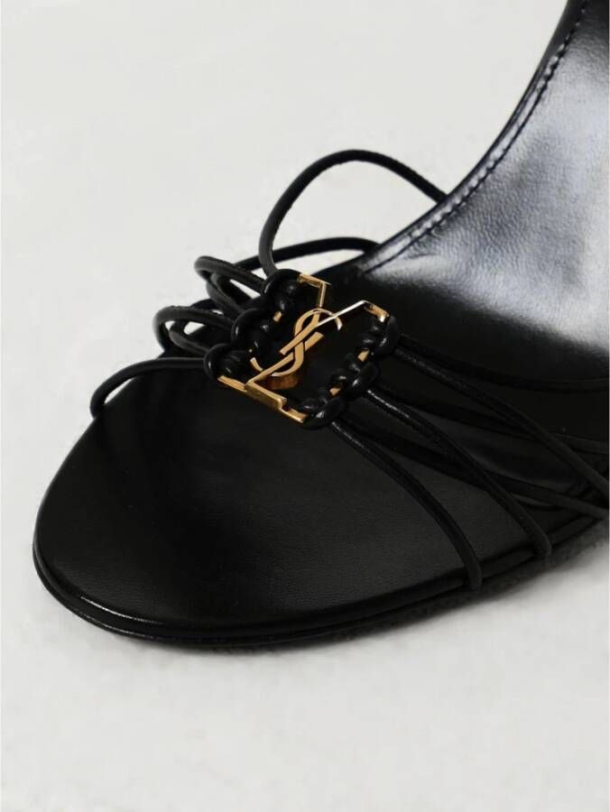 Saint Laurent Zwarte Stiletto Sandalen met Vetersluiting