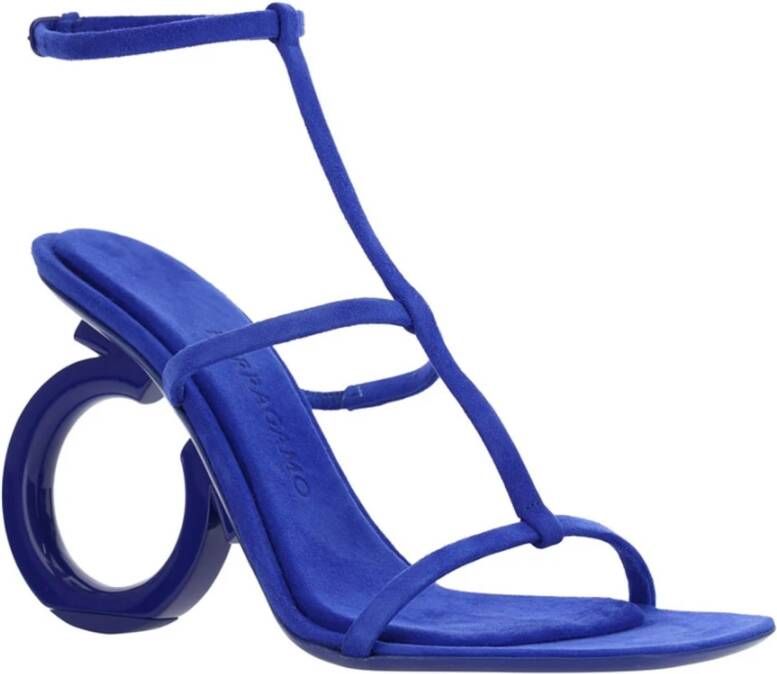 Salvatore Ferragamo Elina Leren Sandalen Blue Dames