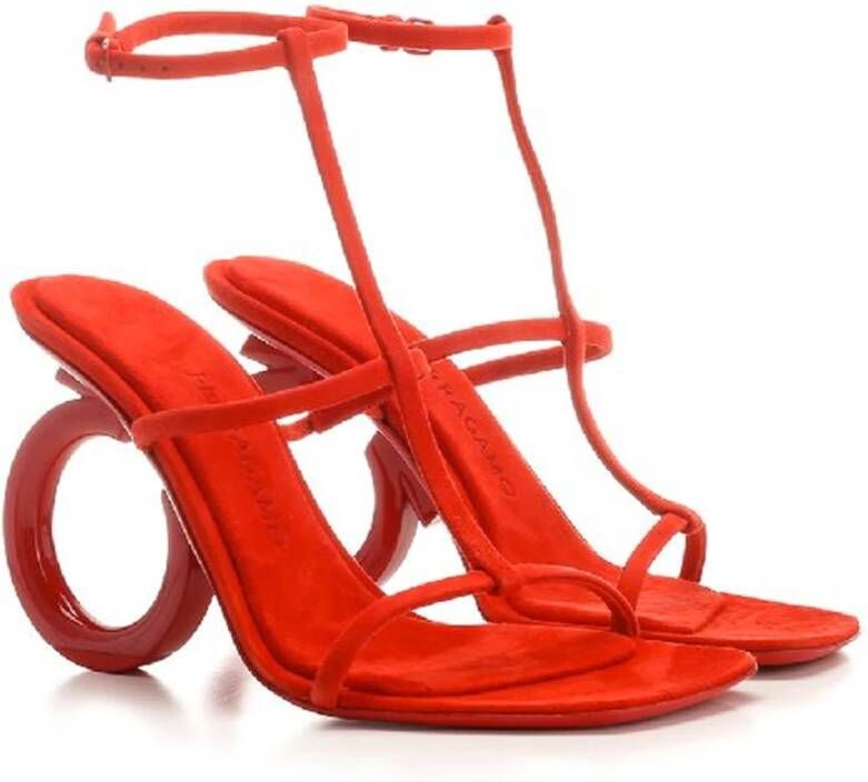 Salvatore Ferragamo Elina Leren Sandalen Red Dames