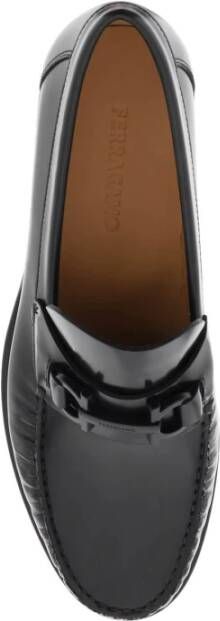 Salvatore Ferragamo Gancini Loafers van geborsteld leer Black Heren