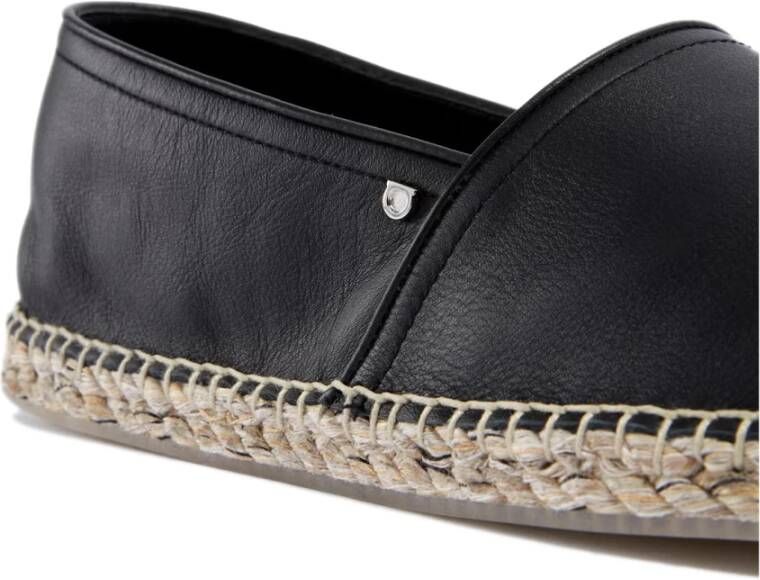 Salvatore Ferragamo Gancini Logo Zwarte Espadrilles Leer Black Heren