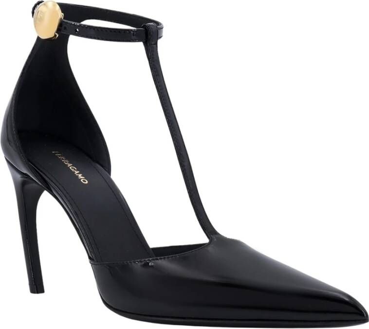 Salvatore Ferragamo Patentleren T-strap Stiletto Black Dames