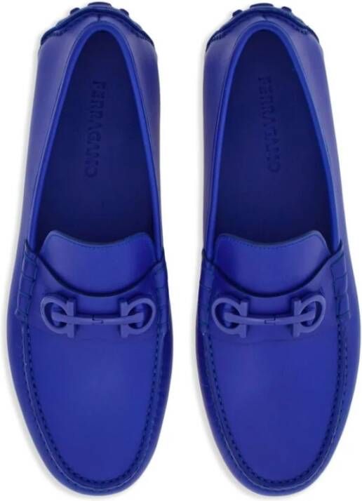 Salvatore Ferragamo Royal Blue Slip-On Schoen met Gancini Plaque Blue Heren