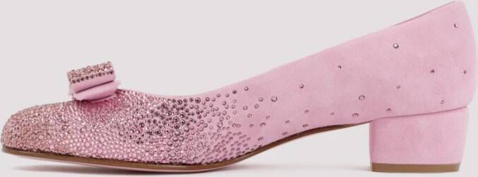 Salvatore Ferragamo Roze & Paarse Ballerina's met kristalversiering Pink Dames