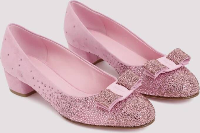 Salvatore Ferragamo Roze & Paarse Ballerina's met kristalversiering Pink Dames
