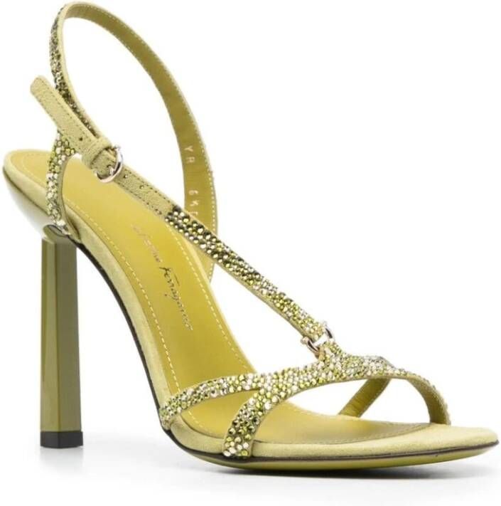 Salvatore Ferragamo Groene Gancini Rhinestone Sandalen Groen Dames