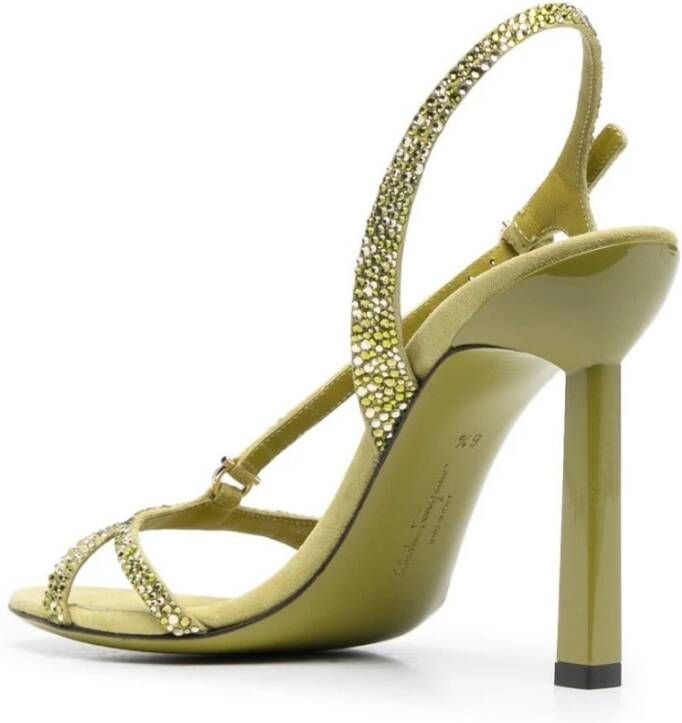 Salvatore Ferragamo Groene Gancini Rhinestone Sandalen Groen Dames