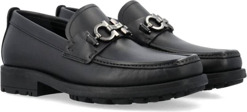 Salvatore Ferragamo Zwarte leren loafer met Gancini Black Heren