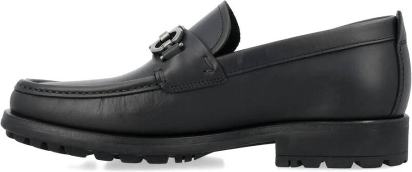 Salvatore Ferragamo Zwarte leren loafer met Gancini Black Heren