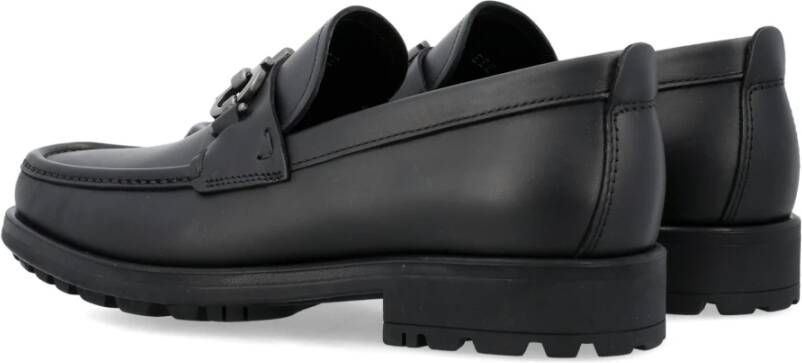 Salvatore Ferragamo Zwarte leren loafer met Gancini Black Heren