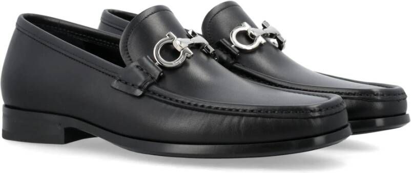 Salvatore Ferragamo Zwarte leren loafers met Gancini Black Heren