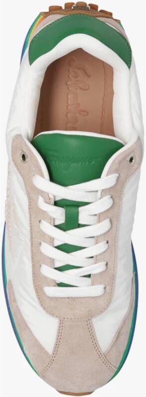 Salvatore Ferragamo Witte crème en groene sneakers Wit Heren