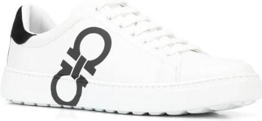 Salvatore Ferragamo Witte leren sneakers met Gancini-logo Wit Heren