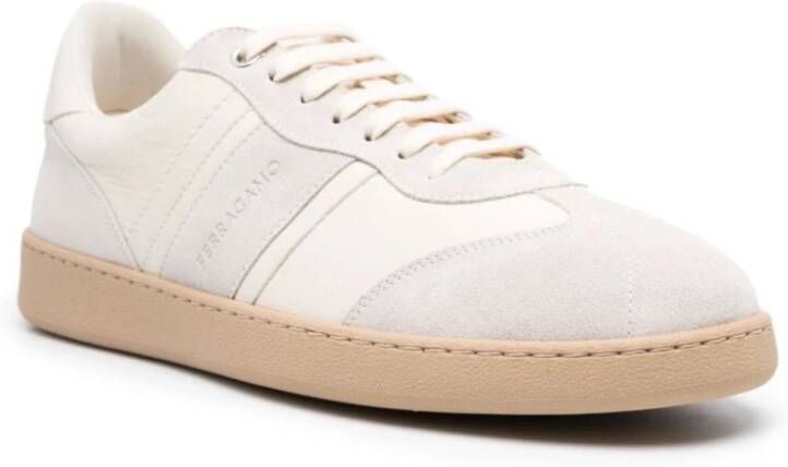 Salvatore Ferragamo Witte Achille Suède Sneakers Wit Heren