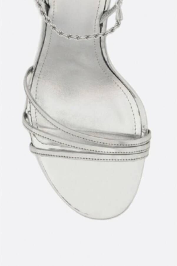 Salvatore Ferragamo Zilveren Gelamineerde Leren Sandalen Gray Dames