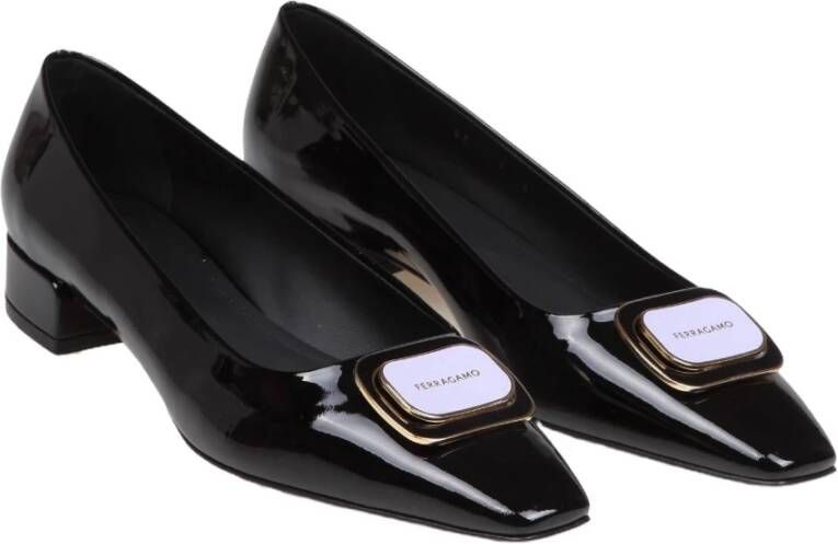 Salvatore Ferragamo Zwarte Lakleren Ballerina Pumps Black Dames