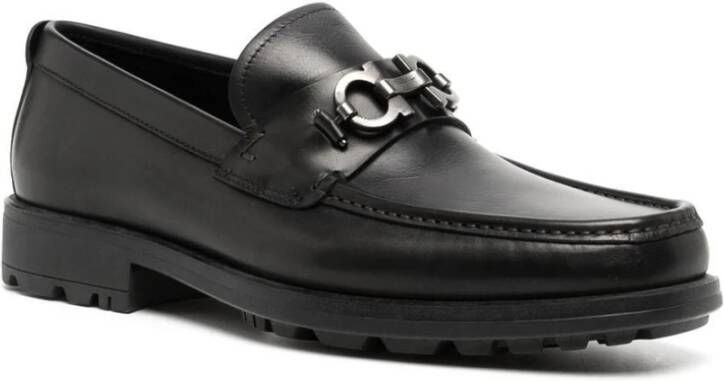 Salvatore Ferragamo Zwarte Leren Gancini Loafers Black Heren