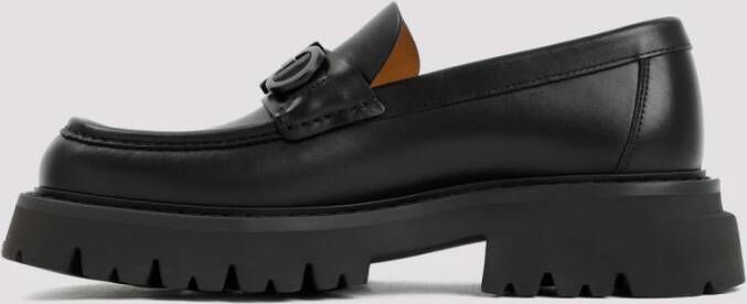 Salvatore Ferragamo Zwarte Leren Loafers met Gancini Details Black Heren