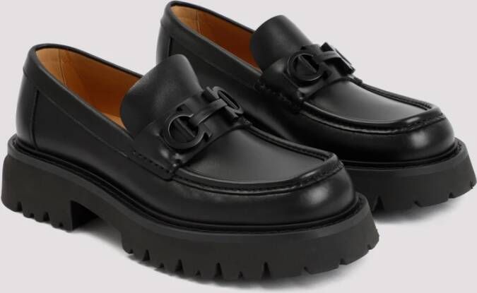 Salvatore Ferragamo Zwarte Leren Loafers met Gancini Details Black Heren