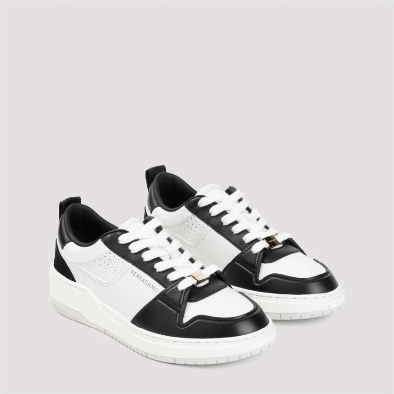 Salvatore Ferragamo Zwarte Leren Sneakers met Witte Details Black Dames