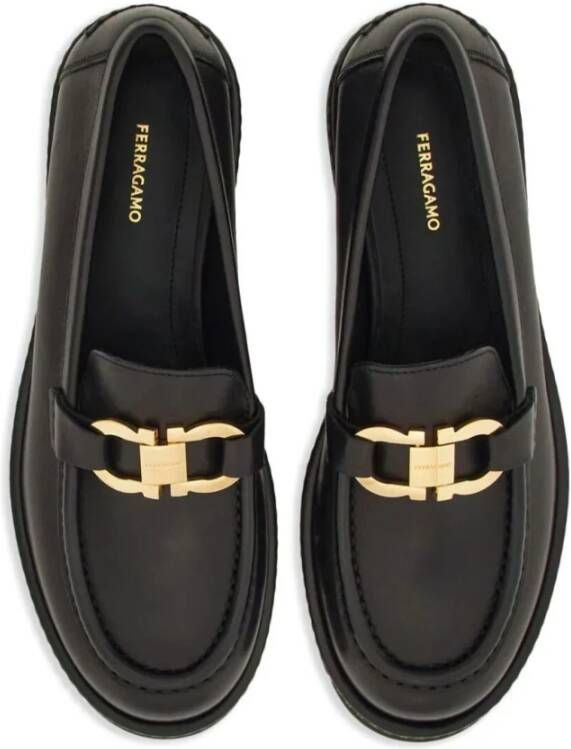 Salvatore Ferragamo Zwarte Leren Instappers met Gancini Detail Black Dames - Foto 7