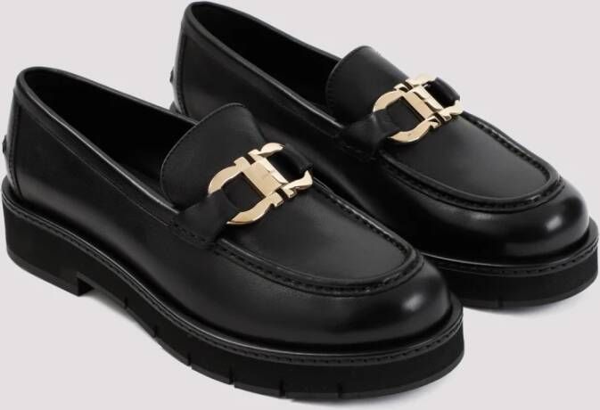 Salvatore Ferragamo Zwarte Kalfsleren Maryan Lug Loafers Black Dames