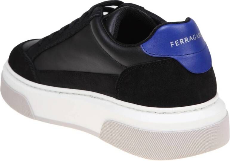 Salvatore Ferragamo Zwarte Mesh Sneakers met Blauwe Leren Hak Black Heren