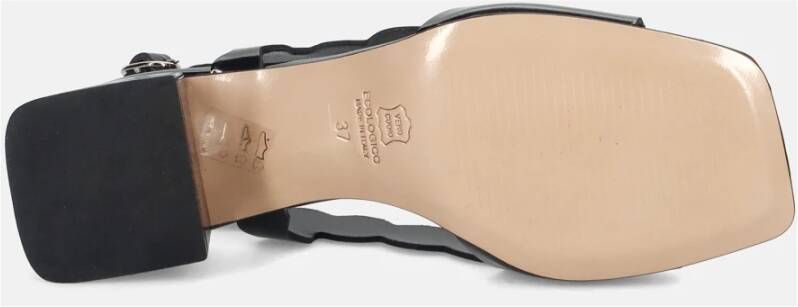 Sangiorgio Zwarte Leren Blokhak Sandalen