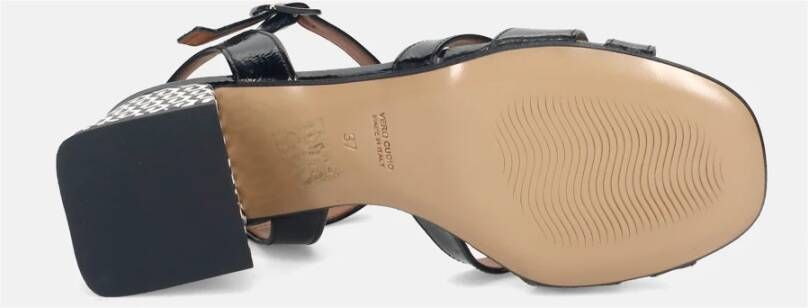 Sangiorgio Zwarte Leren Blokhak Sandalen