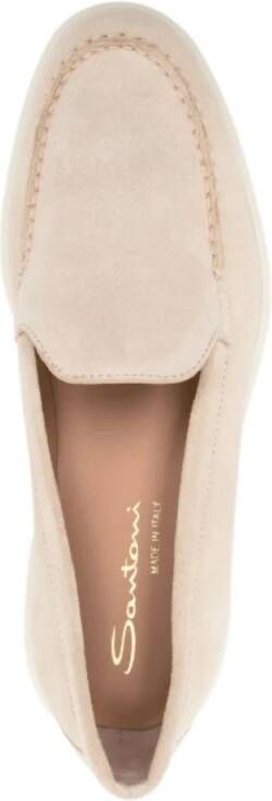 Santoni Beige Suède Loafers met Ronde Neus