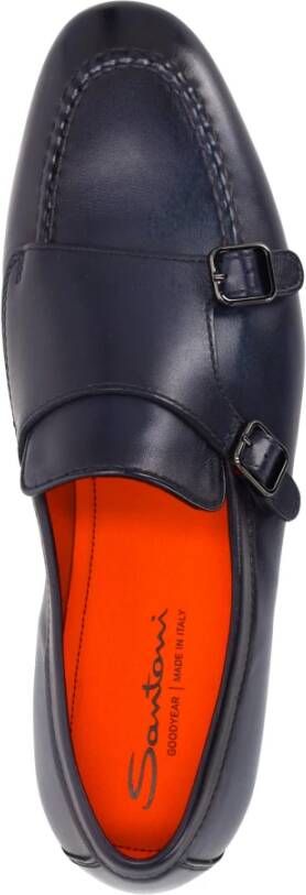 Santoni Blauwe Leren Dubbele Gesp Goodyear Schoenen