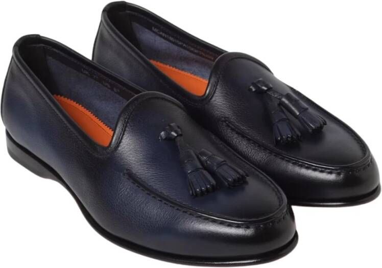 Santoni Blauwe Leren Instappers Blue Heren