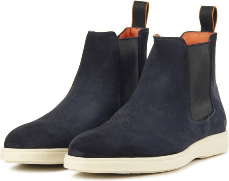 Santoni Blauwe Leren Laarzen Blauw Heren