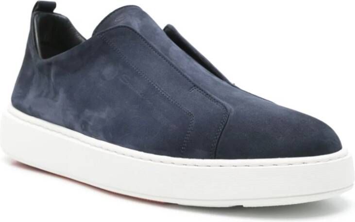 Santoni Blauwe Leren Sneakers Platte Rubberen Zool