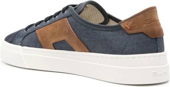 Santoni Blauwe Logo Sneakers met Suède Afwerking