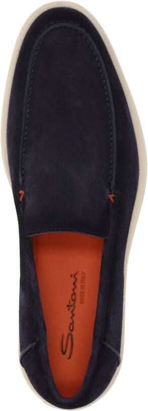 Santoni Blauwe Suède Mocassin Rubberen Zool