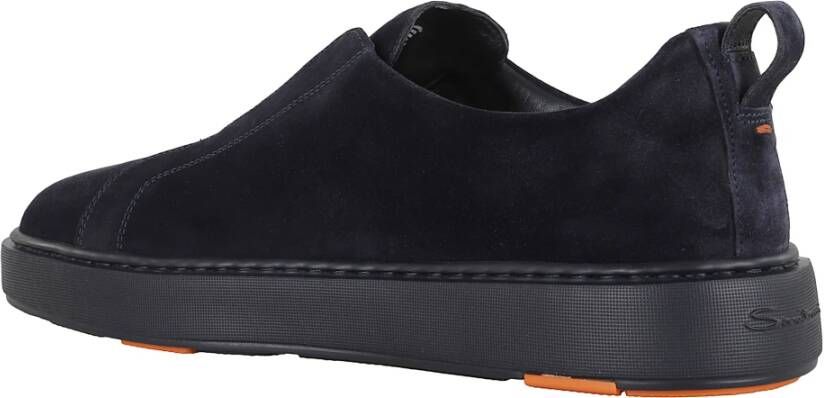 Santoni Blauwe Suède Overwinning Sneakers Vetersvrije Stijl
